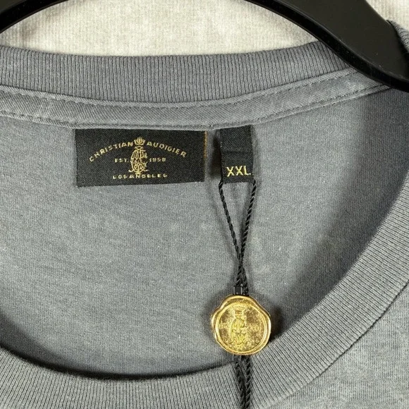 Christian Audigier Shirt Men XXL Grey Long Sleeve Tee Praying Hands Rhinestone